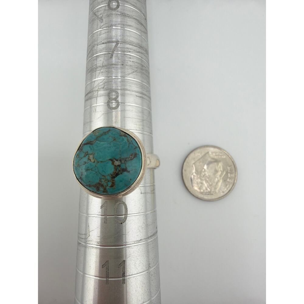 Sterling Silver Round Matrix Turquoise Bezel Ring Size 10 - Picture 3 of 7